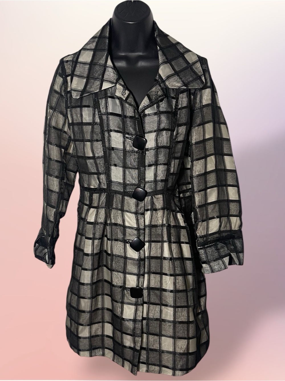 Anthropologie LUII Avant-Garde Sheer Windowpane Plaid Duster Coat Small